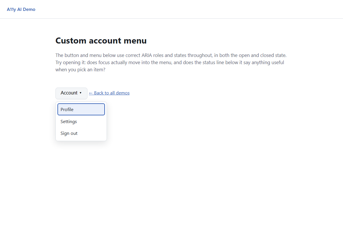 The account menu open, with "Profile" visually highlighted by a blue ring