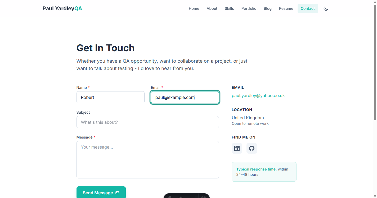 The Email field highlighted with a teal outline showing a valid address already entered