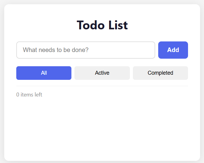 The Todo List application under test — empty state